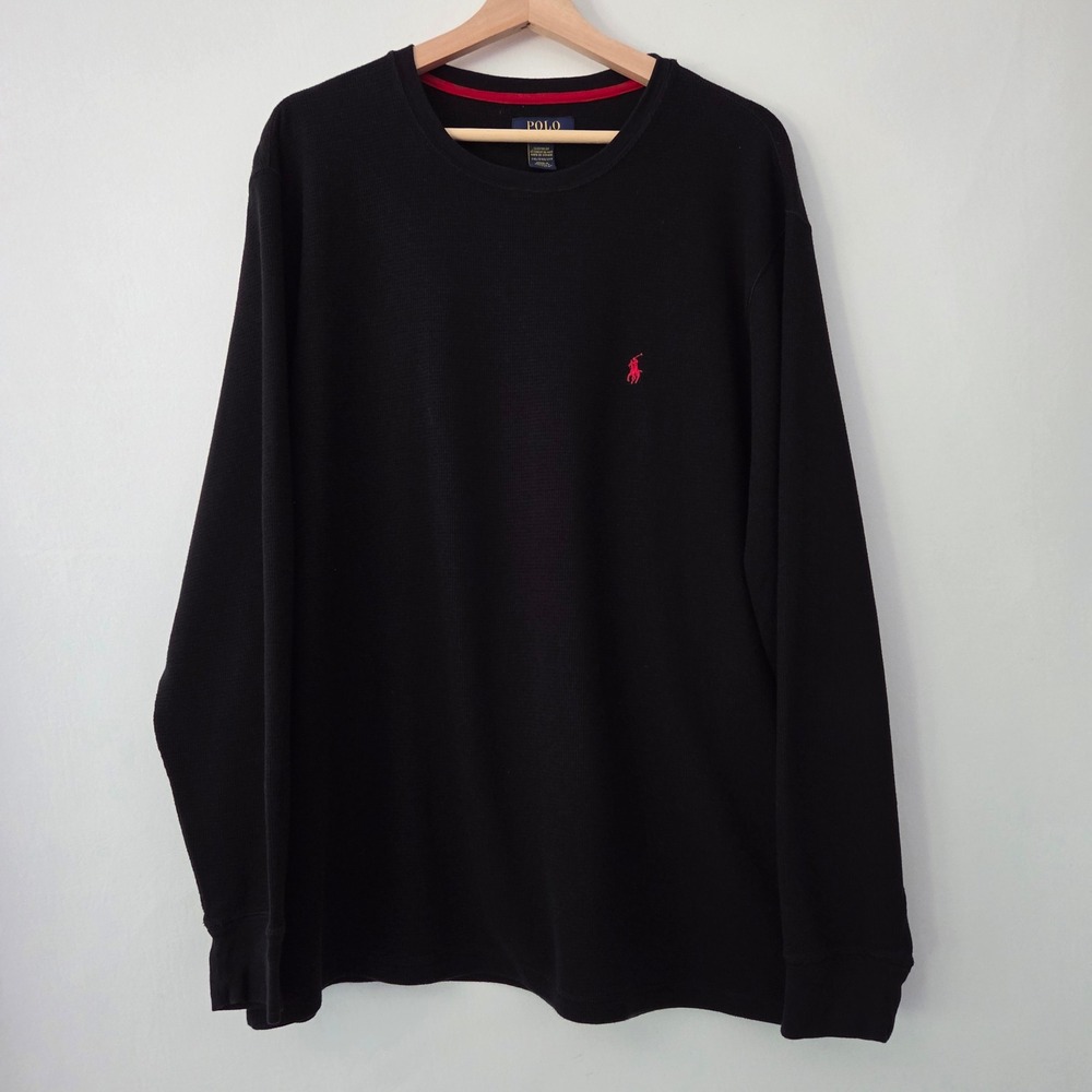 Polo Ralph Lauren Sleepwear Shirt Black Waffle Knit Thermal Mens 2XL